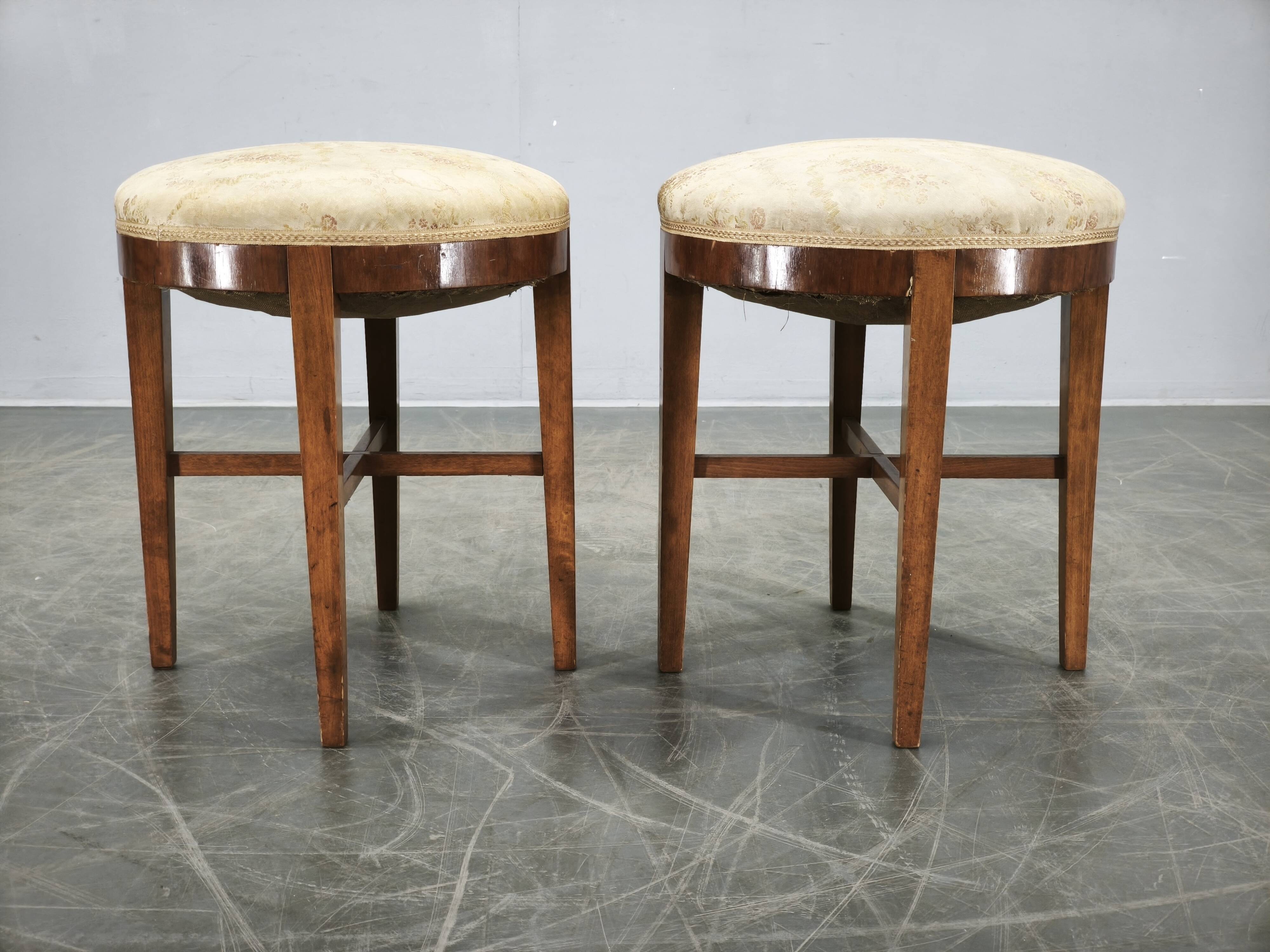 Pair of Art Deco Walnut and Beech Stools, Czechoslovakia, 1930s