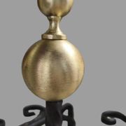 Pair of wrought iron candlesticks with cast bronze ball, 1970s.