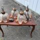 Ensemble de 4 Suspensions Vintage en Verre Bullé et Bois
