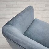 1970s, Danish 2-seater sofa, blue furniture velour, oak wood legs.