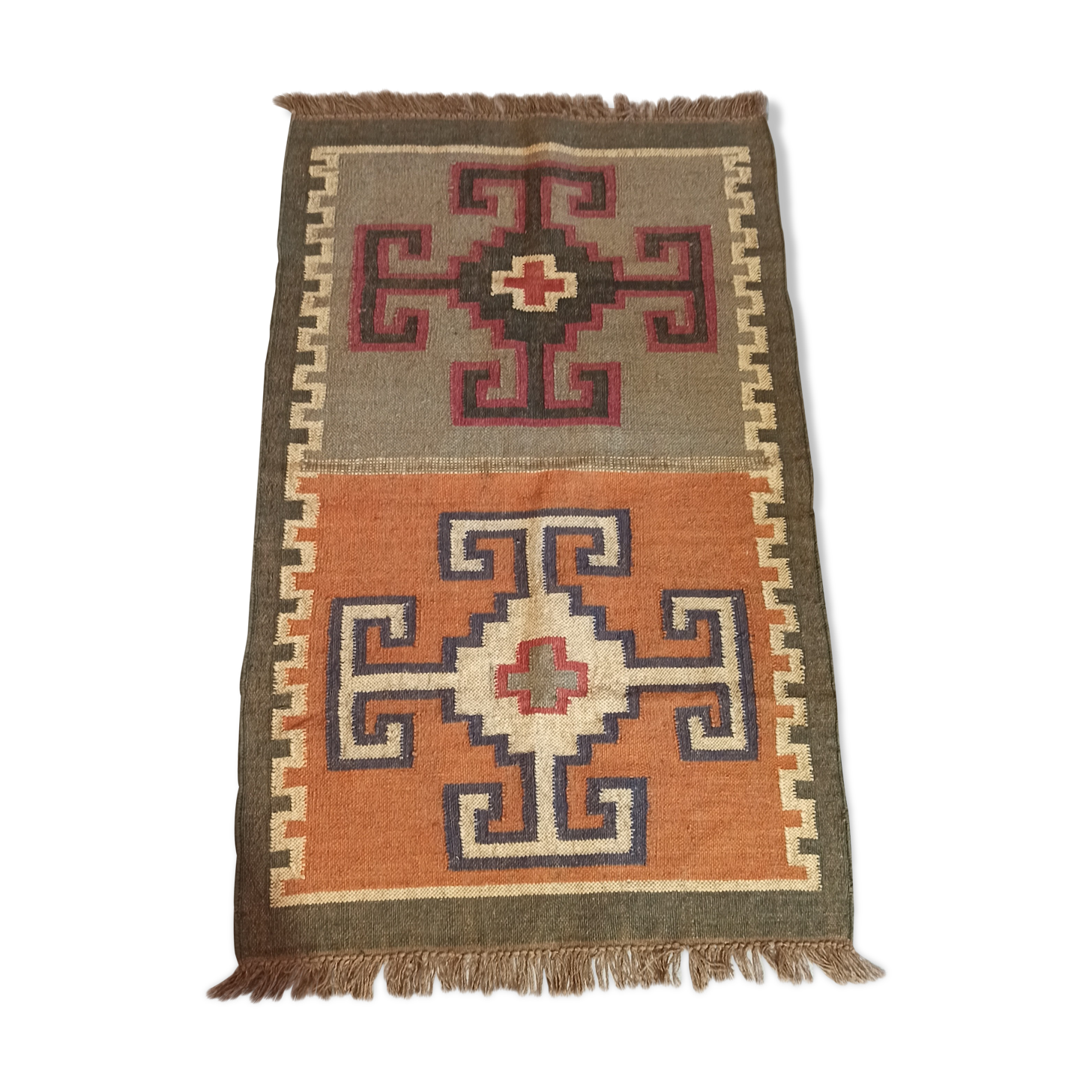 Tapis Kilim en coton et toile de jute - 90cm x 160cm