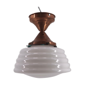 Ceiling lamp with opaline and art deco red copper mount