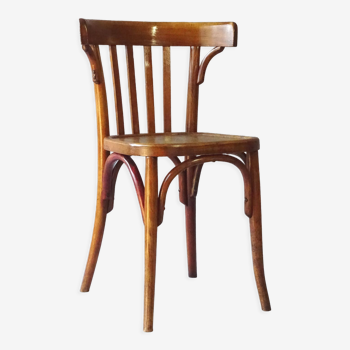 Chaise bistrot baumann 1930 assise bois gravée