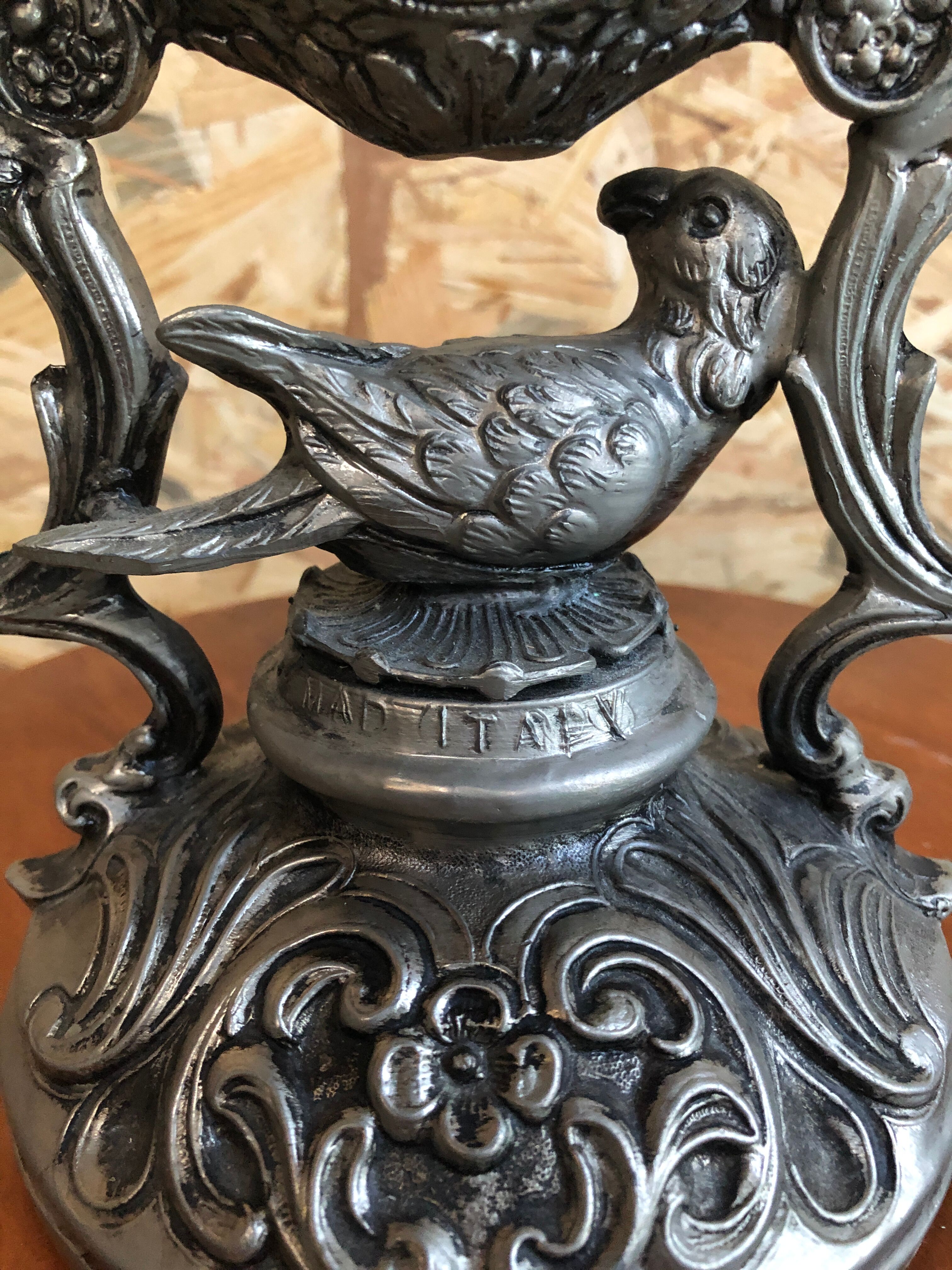 Old clock table clock baroque style metal gray made in italy vintage