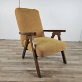 Fauteuil inclinable en bois et tissu des années 70