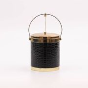 Vintage 1970s ice bucket - Black crocodile effect faux leather