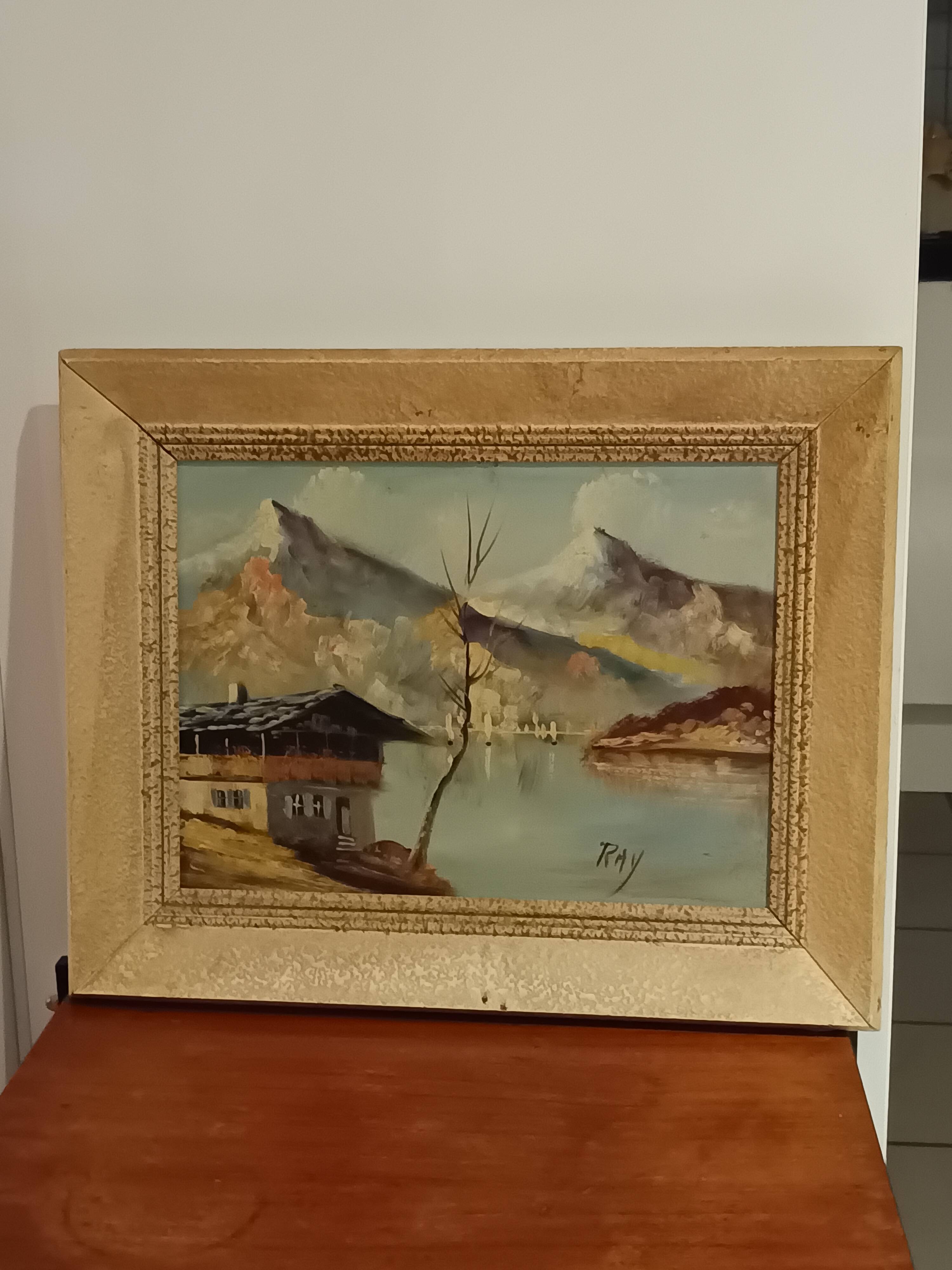 vintage oil on canvas 1950/1960 mountain landscape