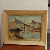 vintage oil on canvas 1950/1960 mountain landscape