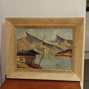 vintage oil on canvas 1950/1960 mountain landscape