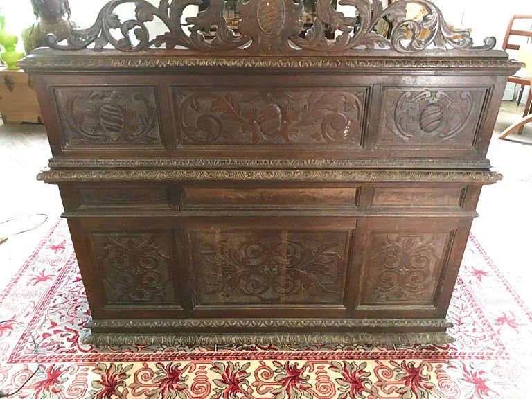 Hand-carved wooden desk in neo-renaissance style Henri II around 1870