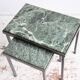 Green nesting coffee table with marble top and iron frame