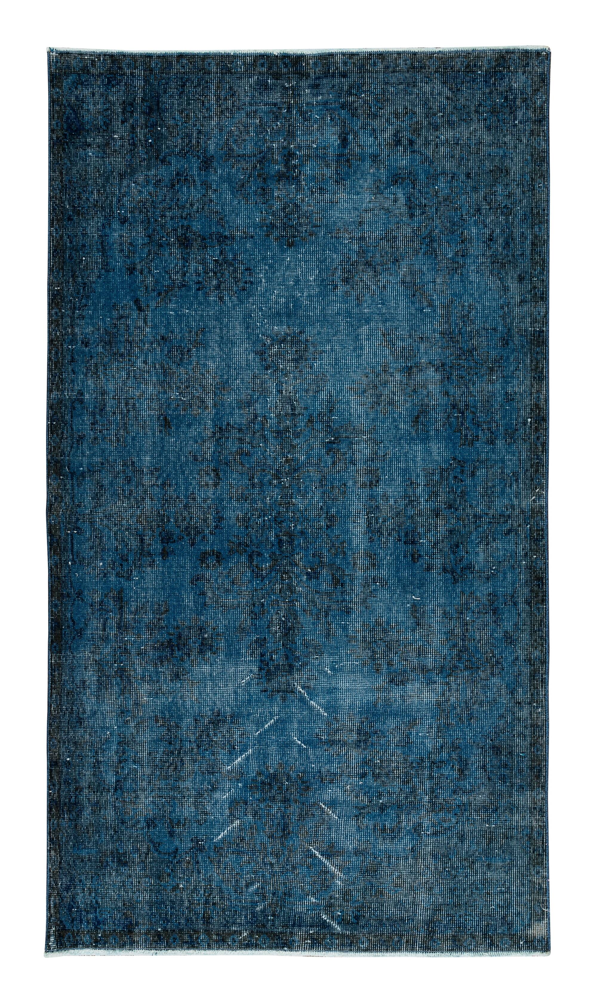 3.8x6.6 ft vintage hand-knotted navy blue over-dyed rug from turkey, woolen floor covering. tek0796