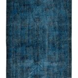 3.8x6.6 ft vintage hand-knotted navy blue over-dyed rug from turkey, woolen floor covering. tek0796