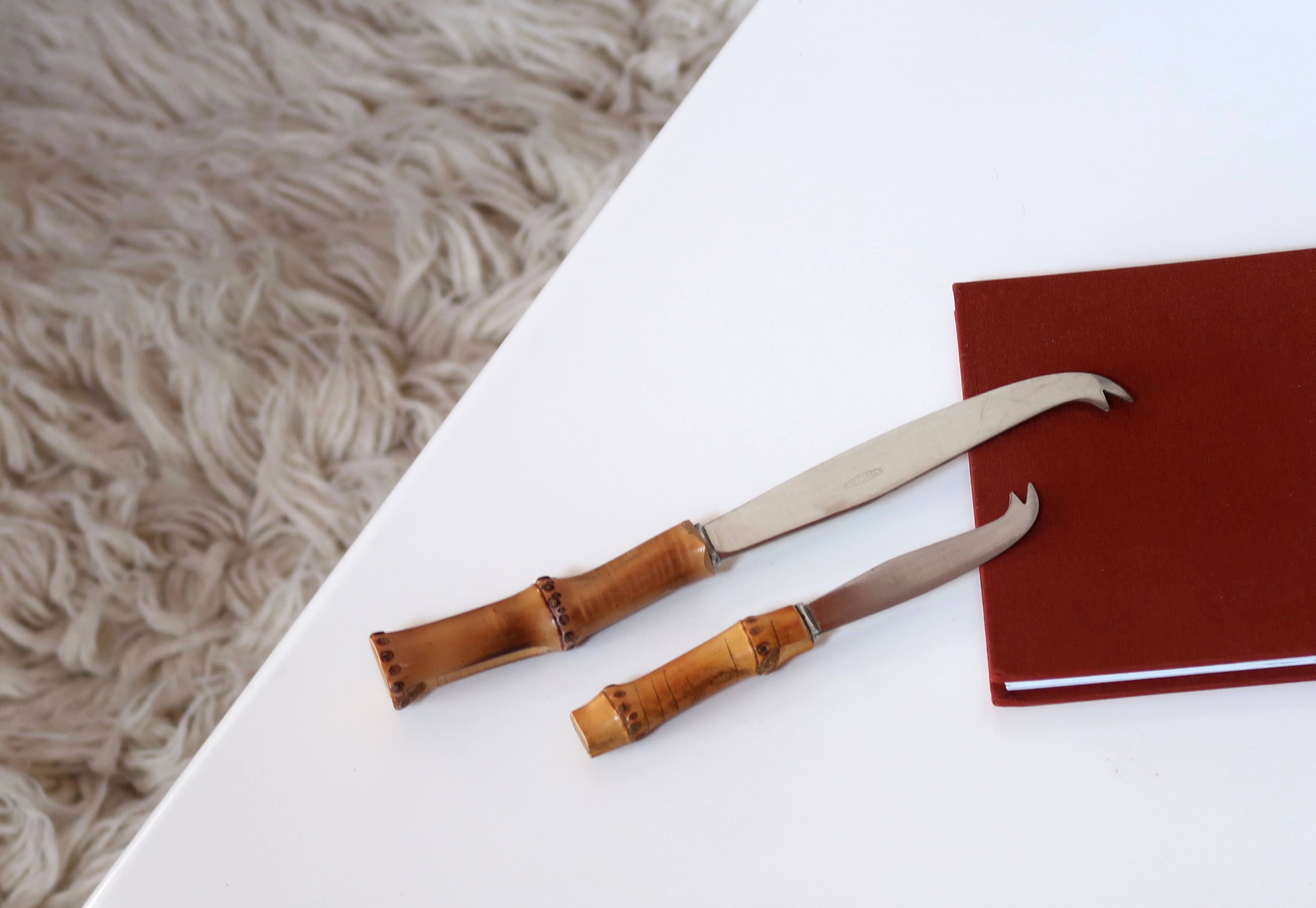 Set of cheese knives with bamboo handle, 60s