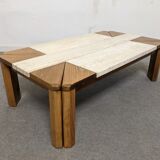 Elm and travertine coffee table from the 70s/80s