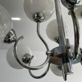 Space age chandelier in opaline and chrome metal