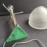 Art Deco table lamp – Chromed metal and molded pressed glass – Attributed to Création Tief