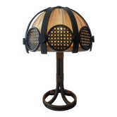 Vintage lamp in rattan, caning and jute fabric from the 1970s.