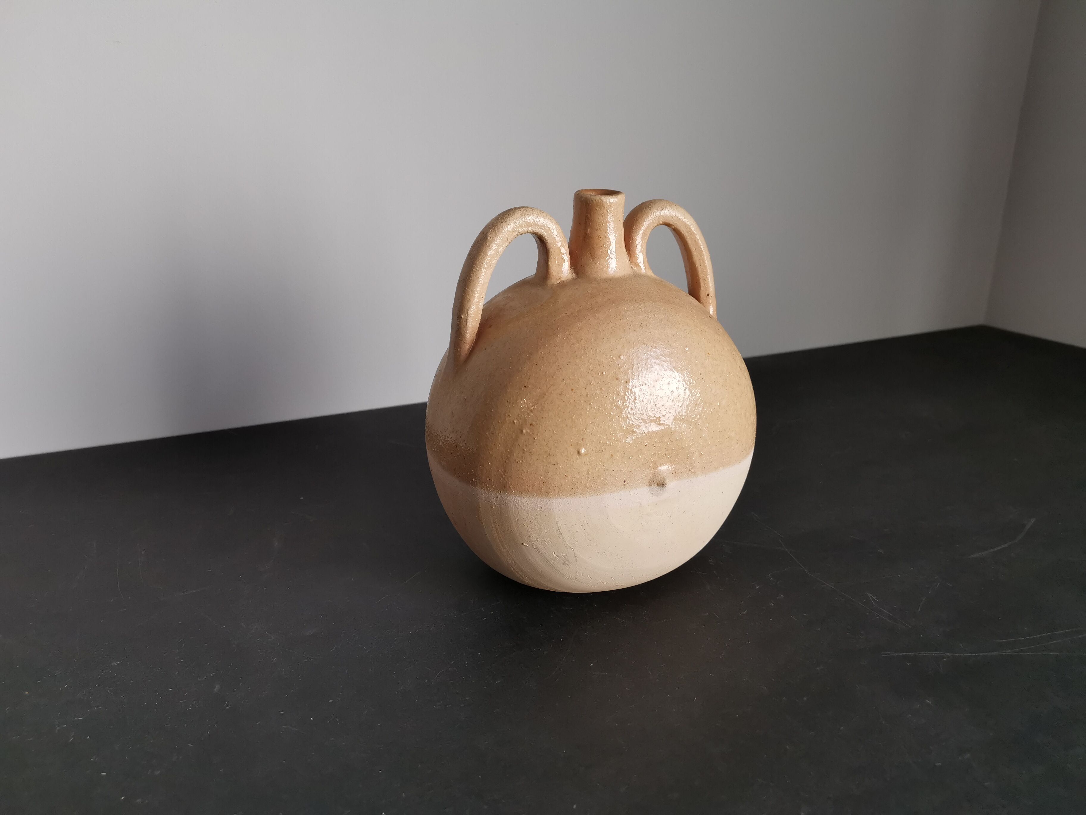 French soliflore vase in enamelled sandstone / signature / French ceramics / artisanal work