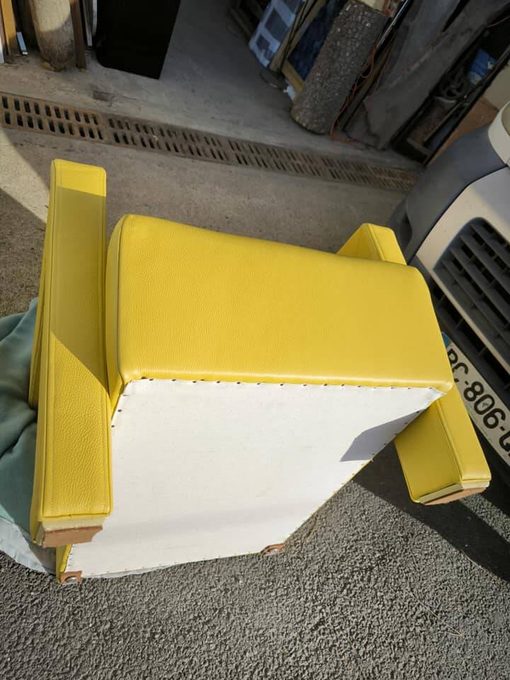 Pair of armchairs in sunny yellow leather