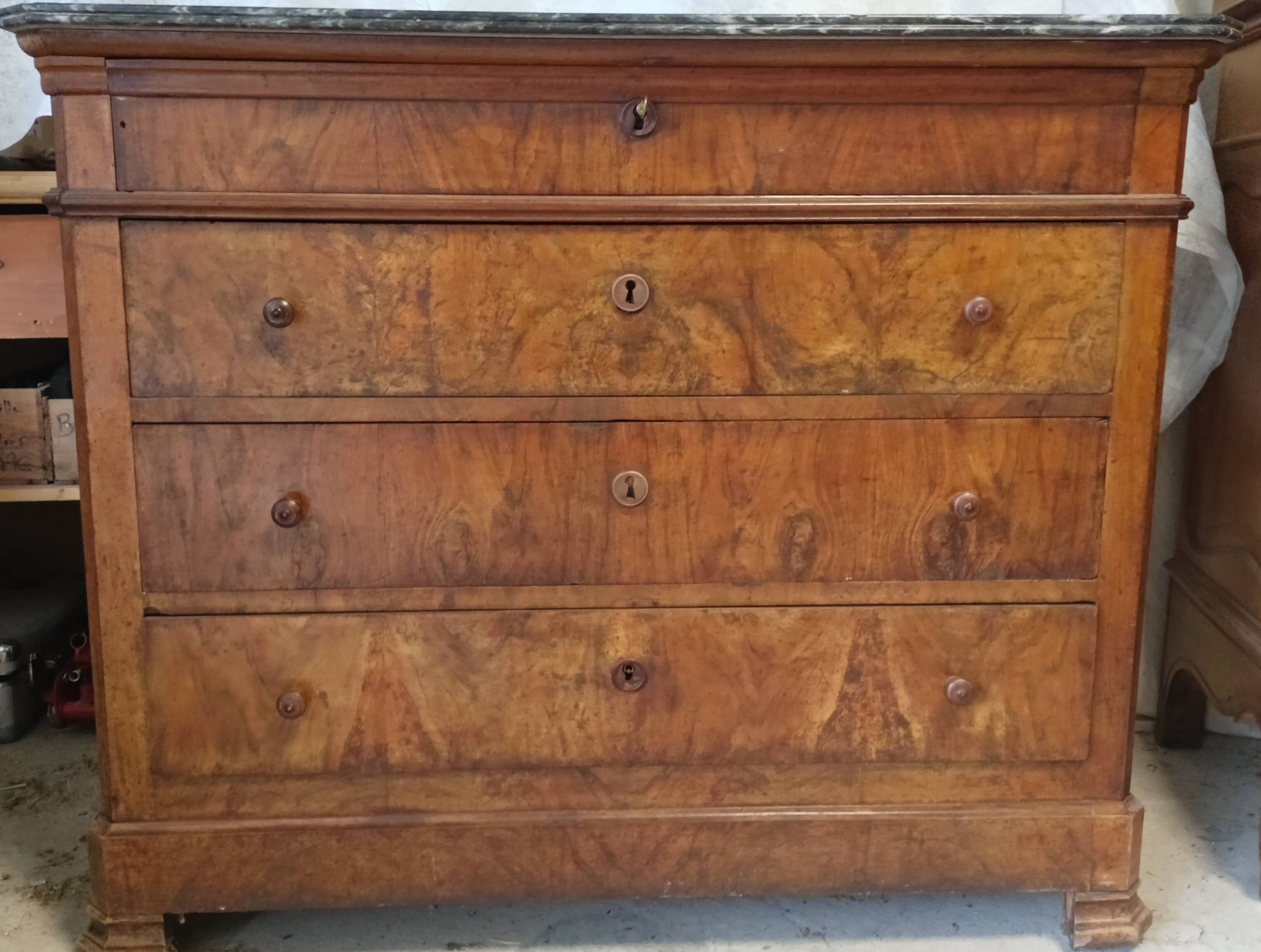 19th century Louis Philippe marble and walnut chest of drawers