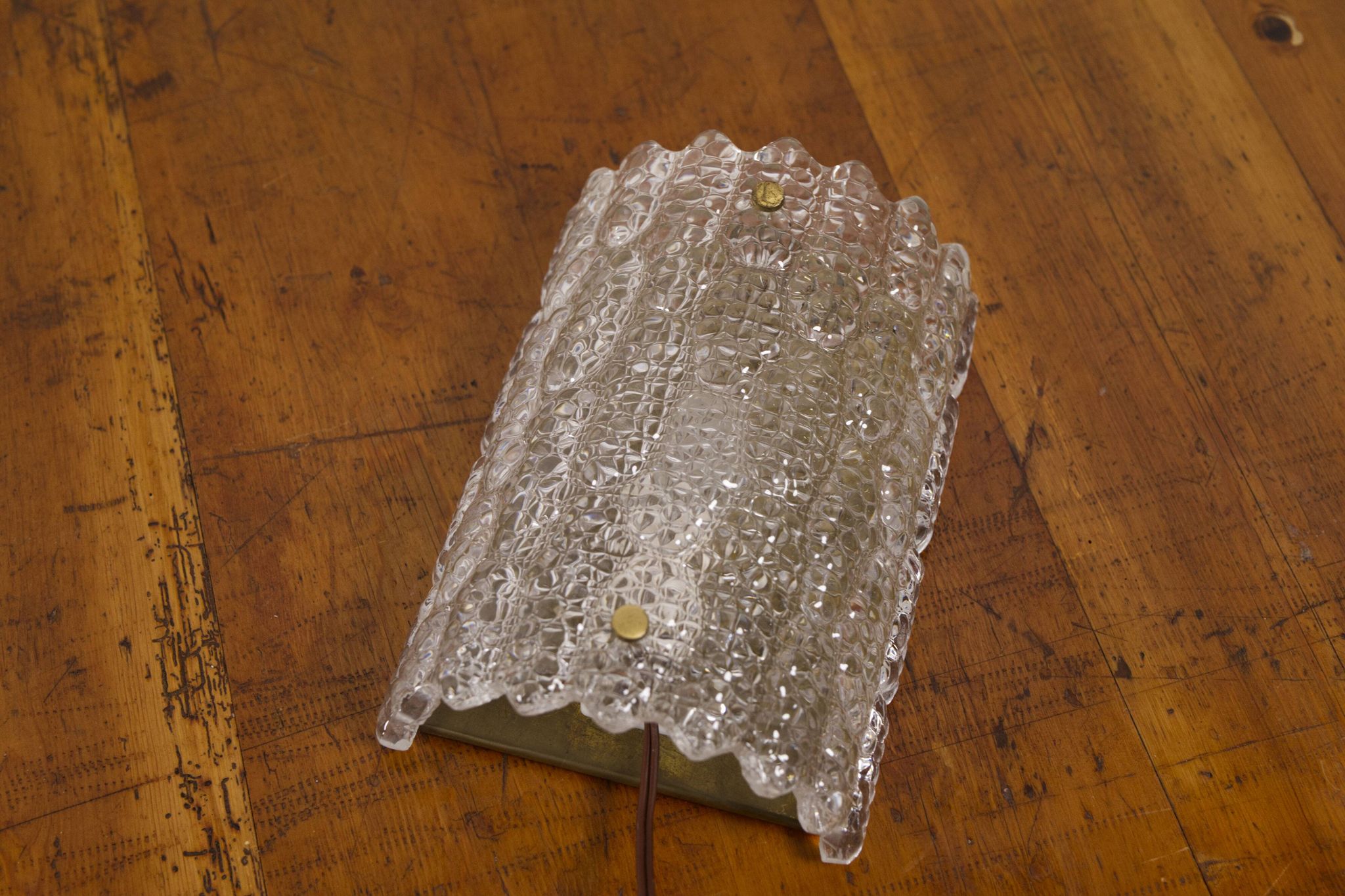 Large pressed glass and brass wall lamp, Denmark, 1960s