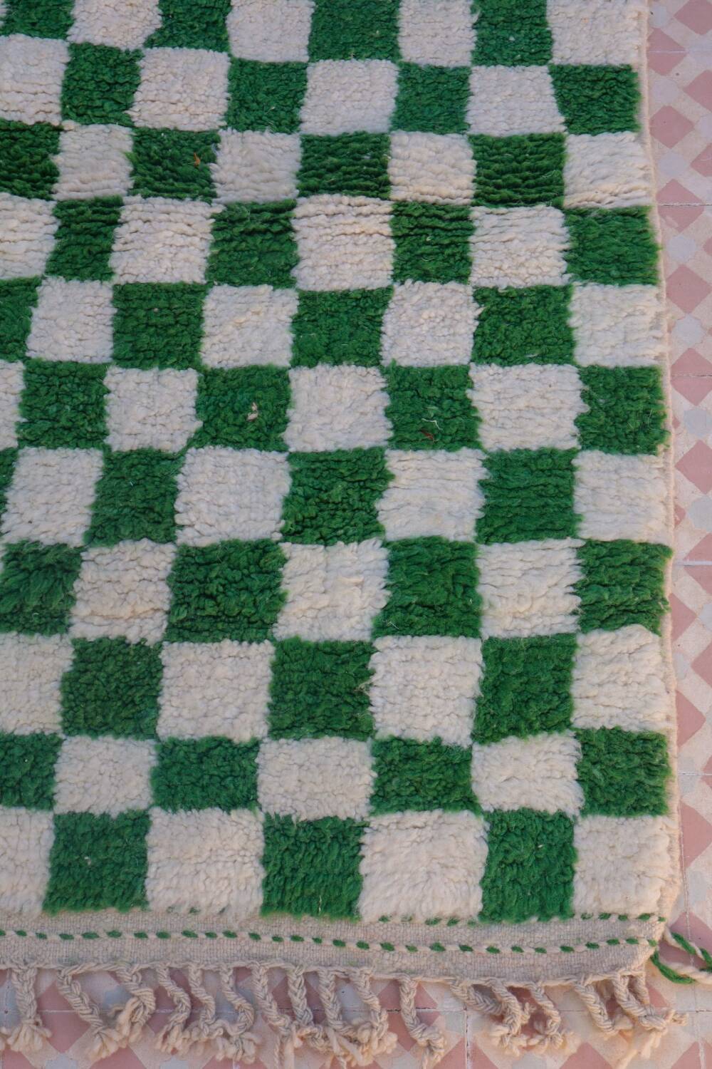 Fir green checkered Berber rug