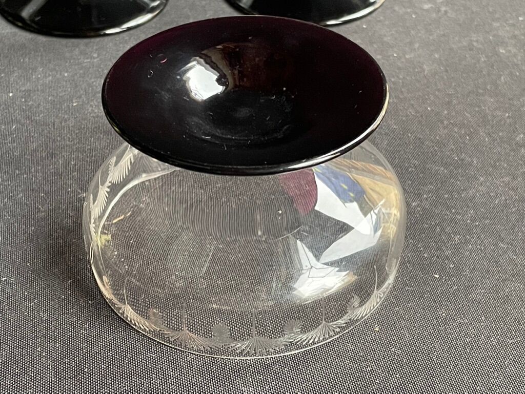 6 champagne glasses 1/2 crystal guilloché colored foot