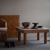 Square coffee table in solid pine with solid legs by Rainer Daumiller, mid-20th century brutalist style.