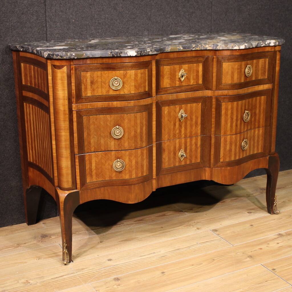 Commode française marquetée avec dessus en marbre, XIXe siècle