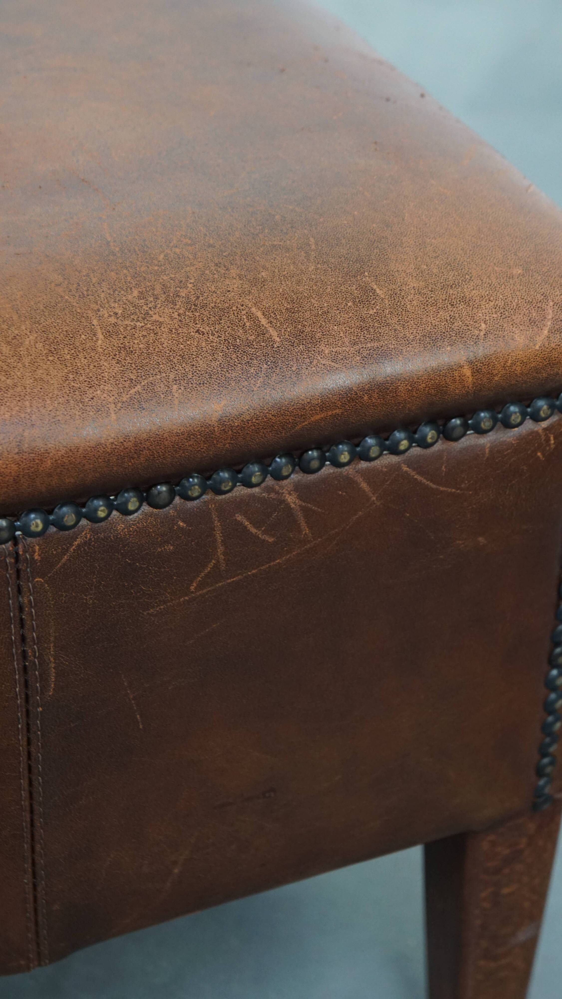 Vintage Sheepskin Leather Ottoman