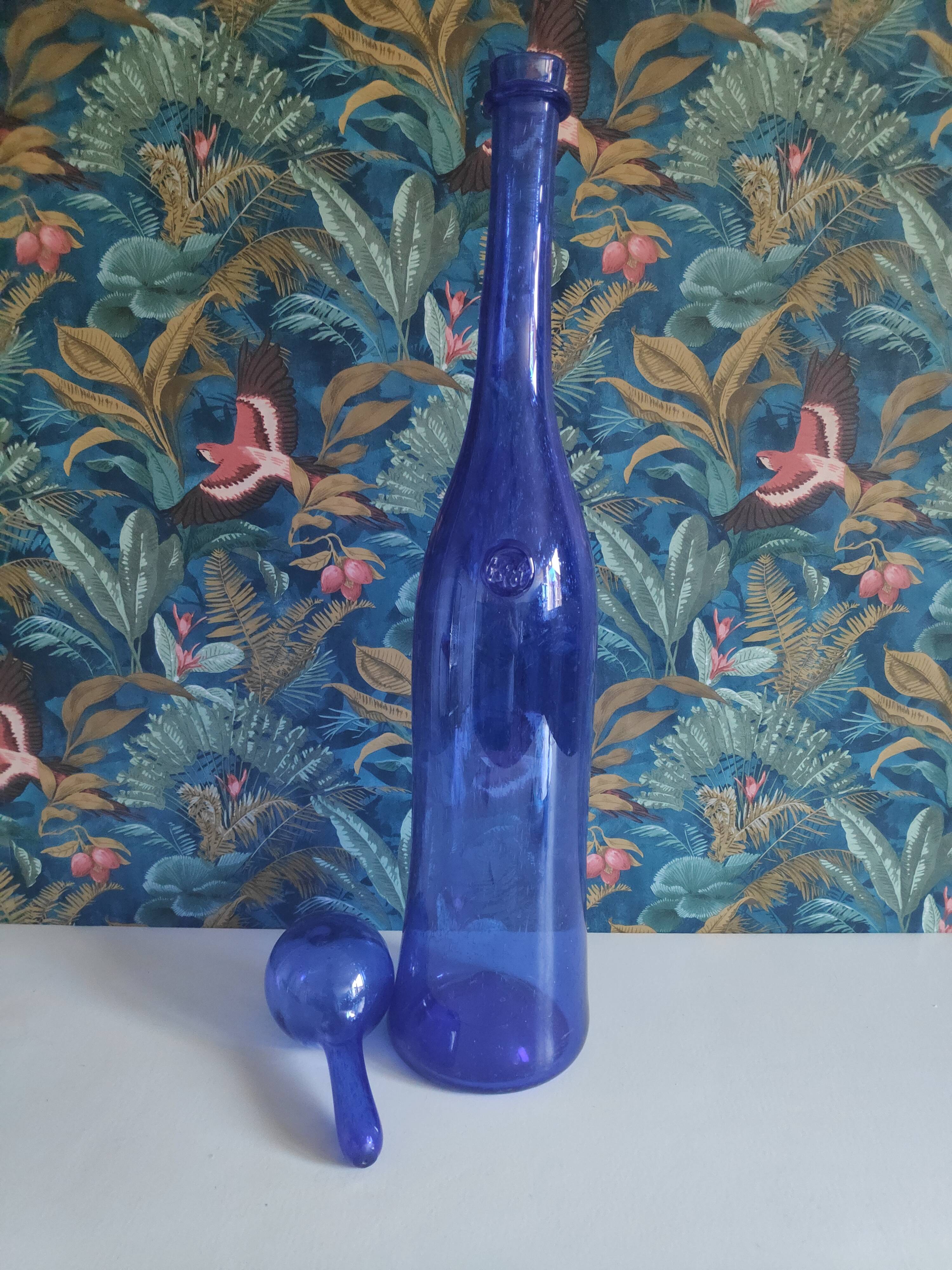 Biot carafe in blue glass from Persia