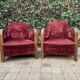 Paire de fauteuils club art déco velours frappé rouge bordeaux 1930