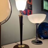 Large MAZDA 1950 Lamp Opaline Tulip/wood/metal