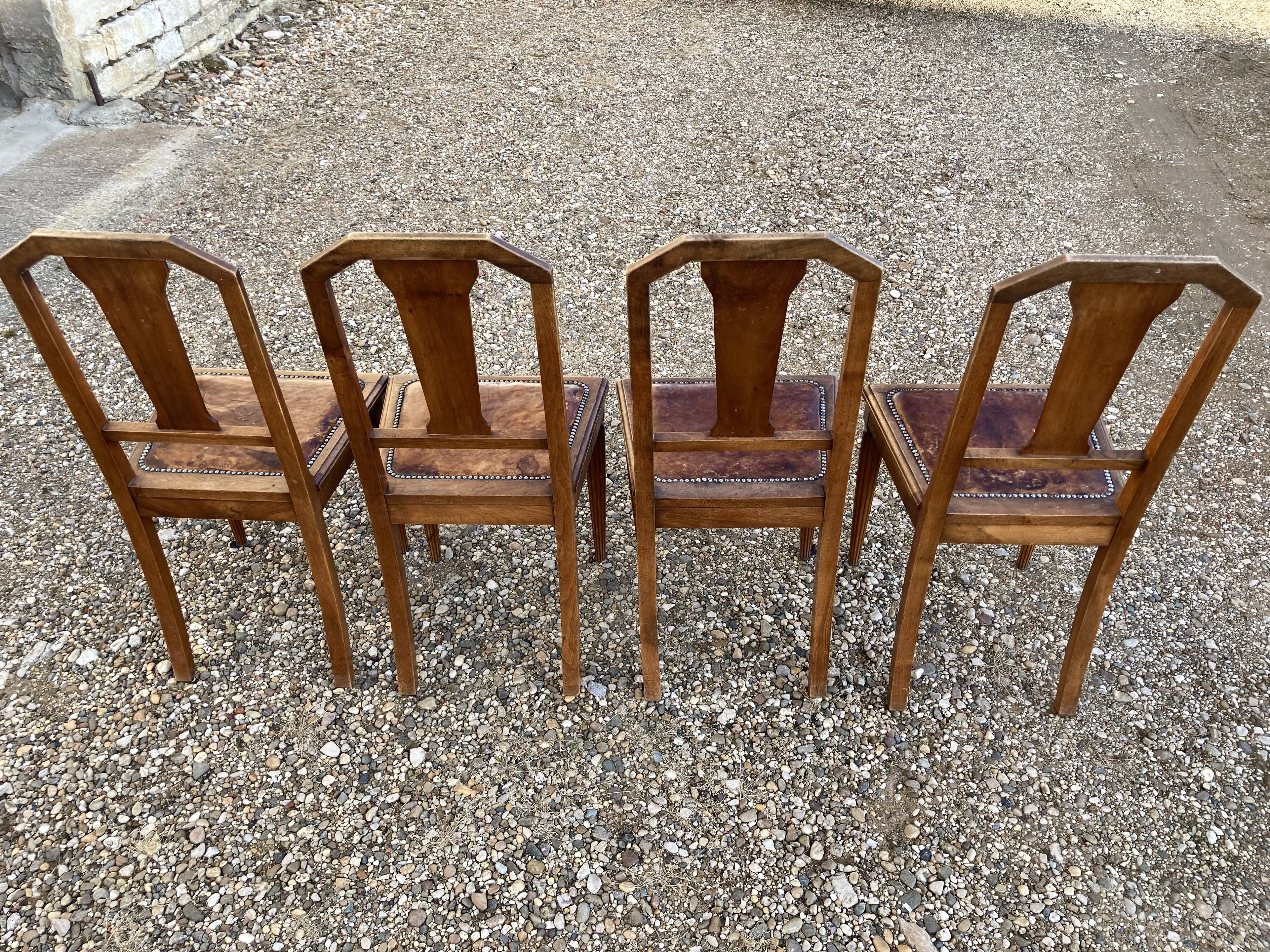 4 chaises art déco assise cuir
