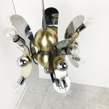 Vintage italian chrome and brass chandelier, 1970s