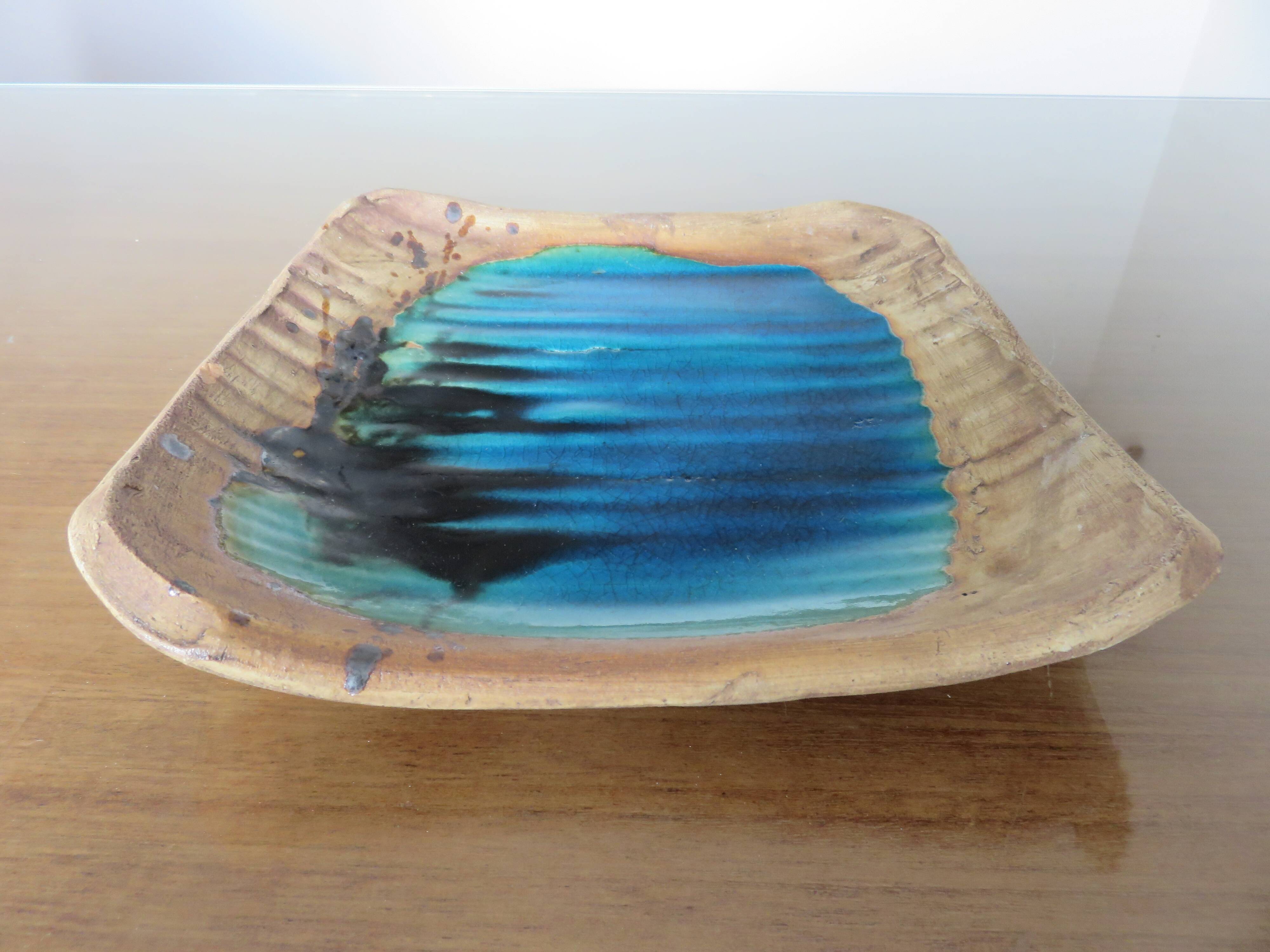 Vallauris dove pottery pocket in sandstone and blue ceramic 50s 60s