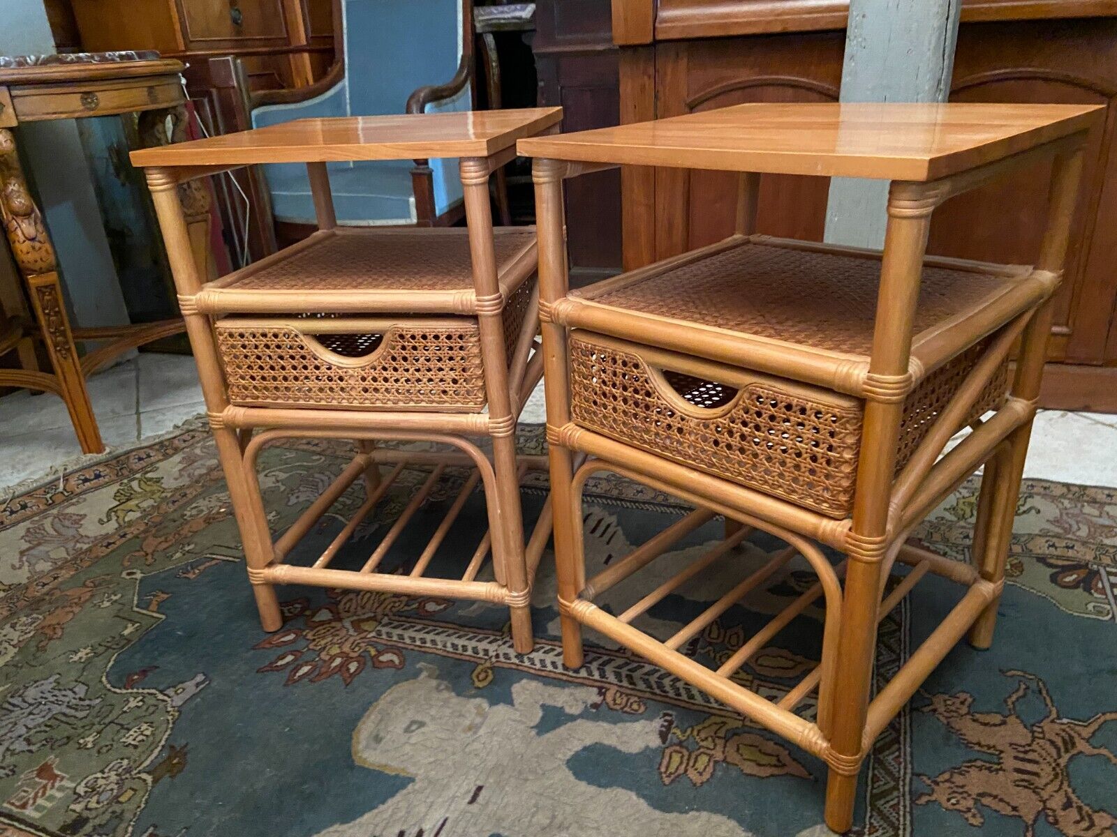 Pair of sofa ends rattan bedside tables
