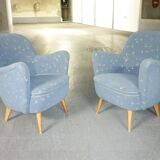 Set sofa and 2 armchairs vintage 50/60s organic fabrics vintage original