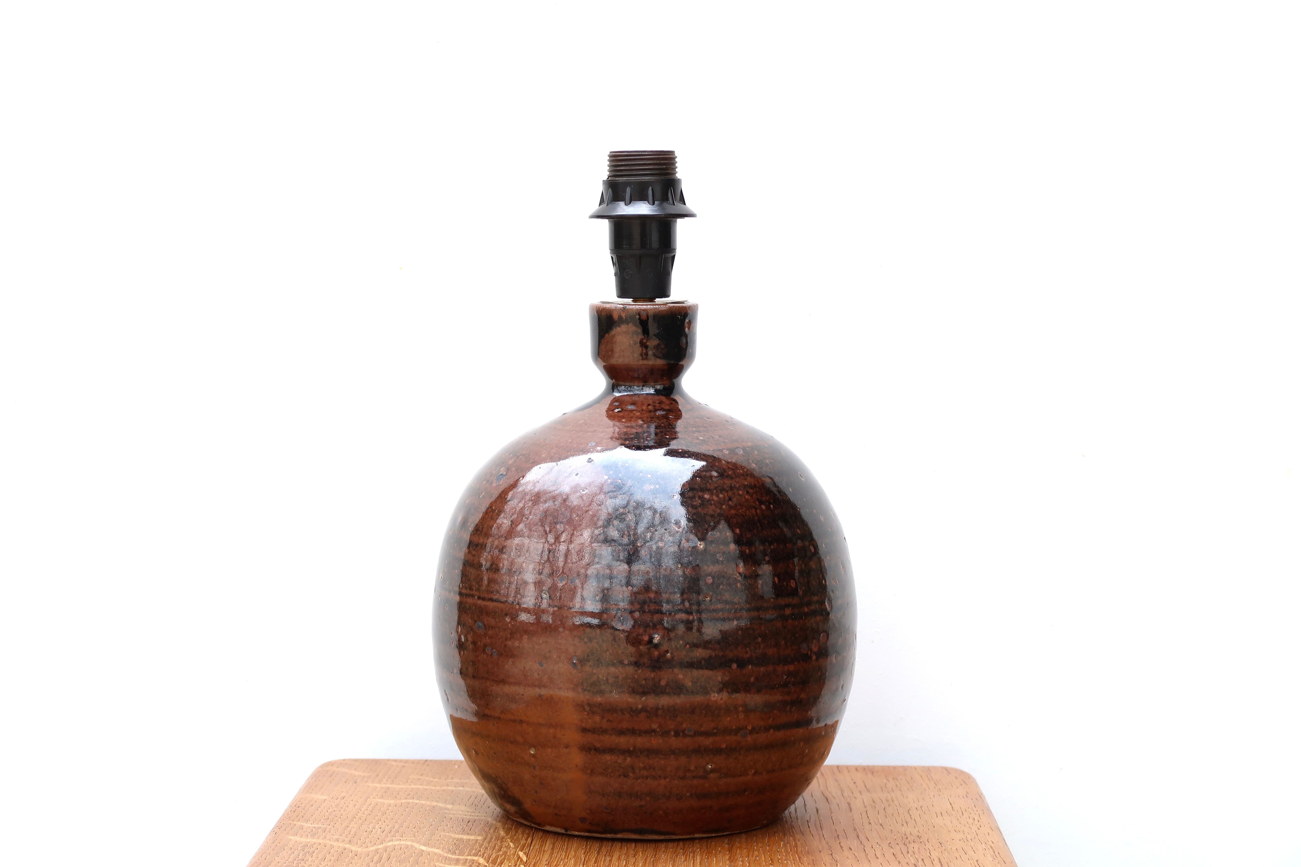 Brown stoneware "ball" lamp foot by Guy Baudat, 70s