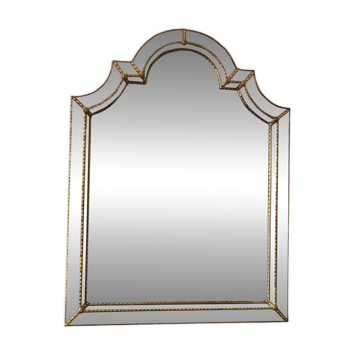 Grand miroir vénitien en laiton vintage – or Hollywood Regency, espagnol des années 1980