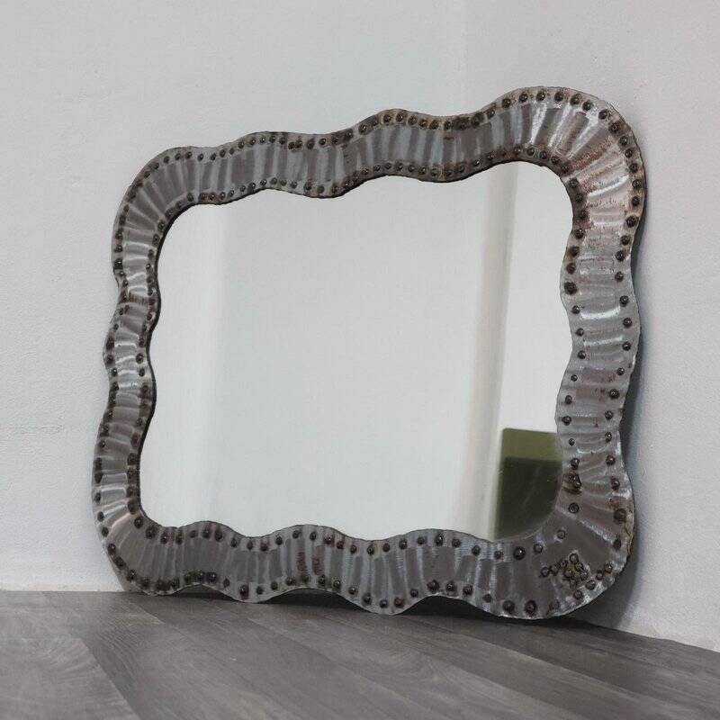 Brutalist Studded Metal Wall Mirror, 1960s