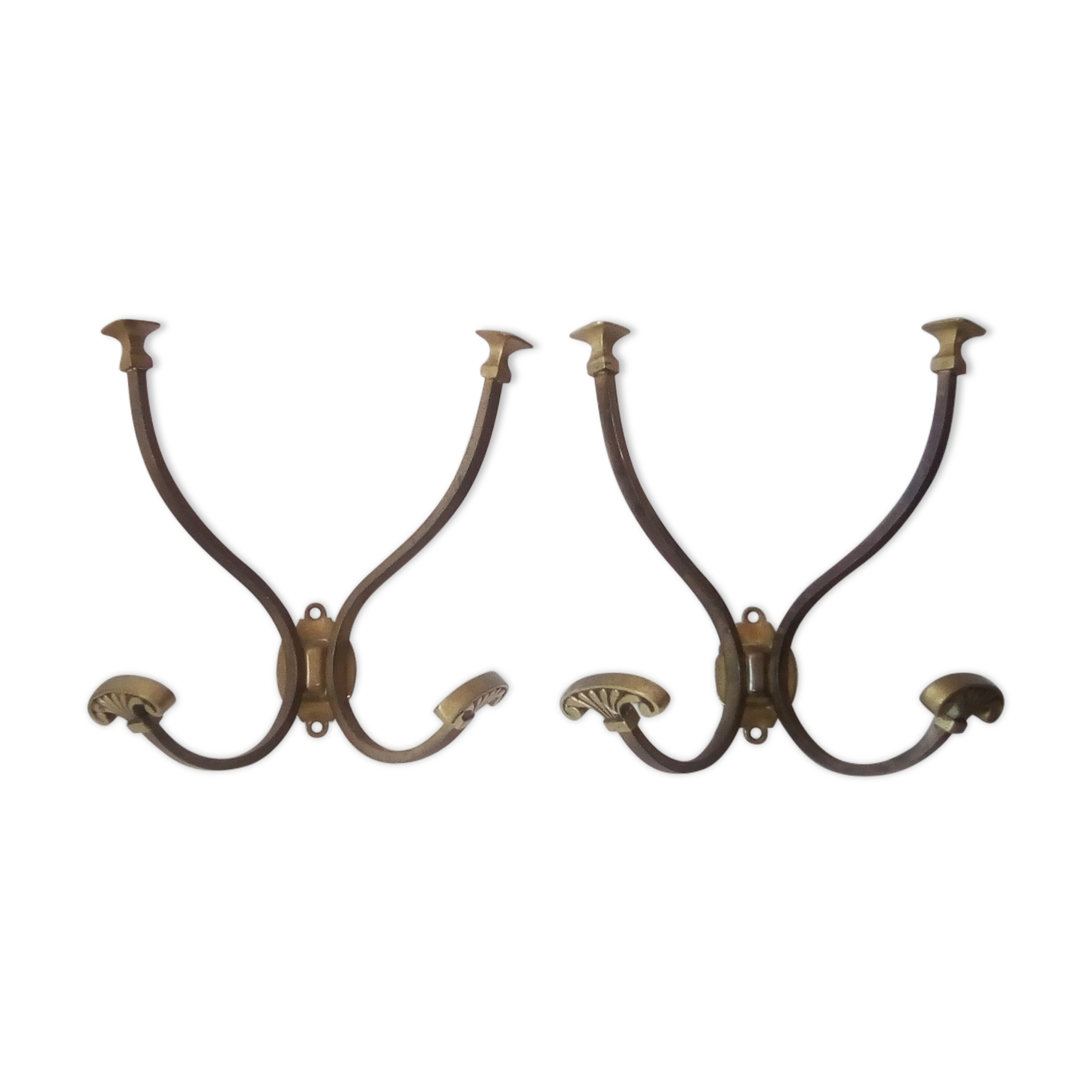 Wall-mounted wall-mounted coat rack in solid brass 50s/60s