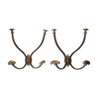Wall-mounted wall-mounted coat rack in solid brass 50s/60s
