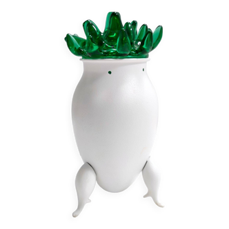 Postmodern Green Murano Glass & White Aluminum Table Lamp, Italy, 1980s