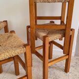 Pair of vintage wooden and straw stools