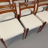 Set of 6 vintage Scandinavian chairs in teak and bouclette fabric from the 60s
