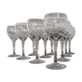 Set of 10 crystal foot "balloon" red wine glasses from the 40s-50s