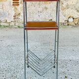 Vintage teak side table with shelves and magazine rack