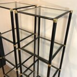 Pair of black lacquered metal and brass shelves. Guy Lefèvre for Maison Jansen. Circa 1970.